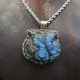 BIG MEN'S VINTAGE Natural Blue Fire Carving Labradorite Lion Face Necklace 2